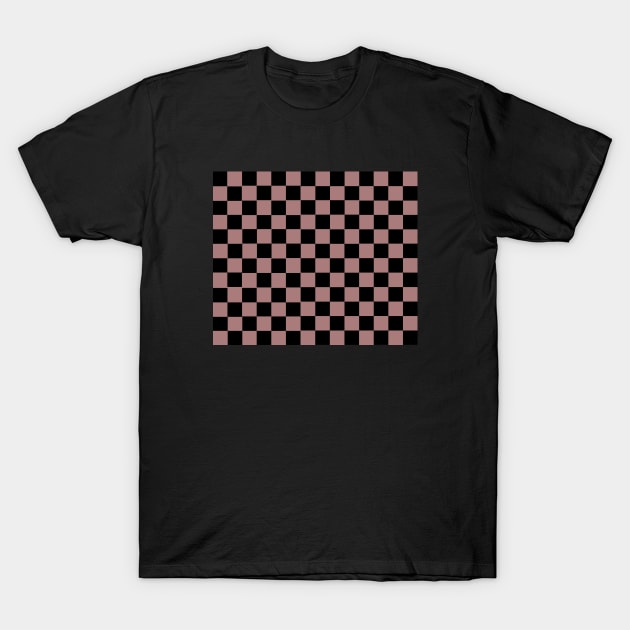 Black and Pink Glitter Checkered Pattern T-Shirt by TheWildOrchid